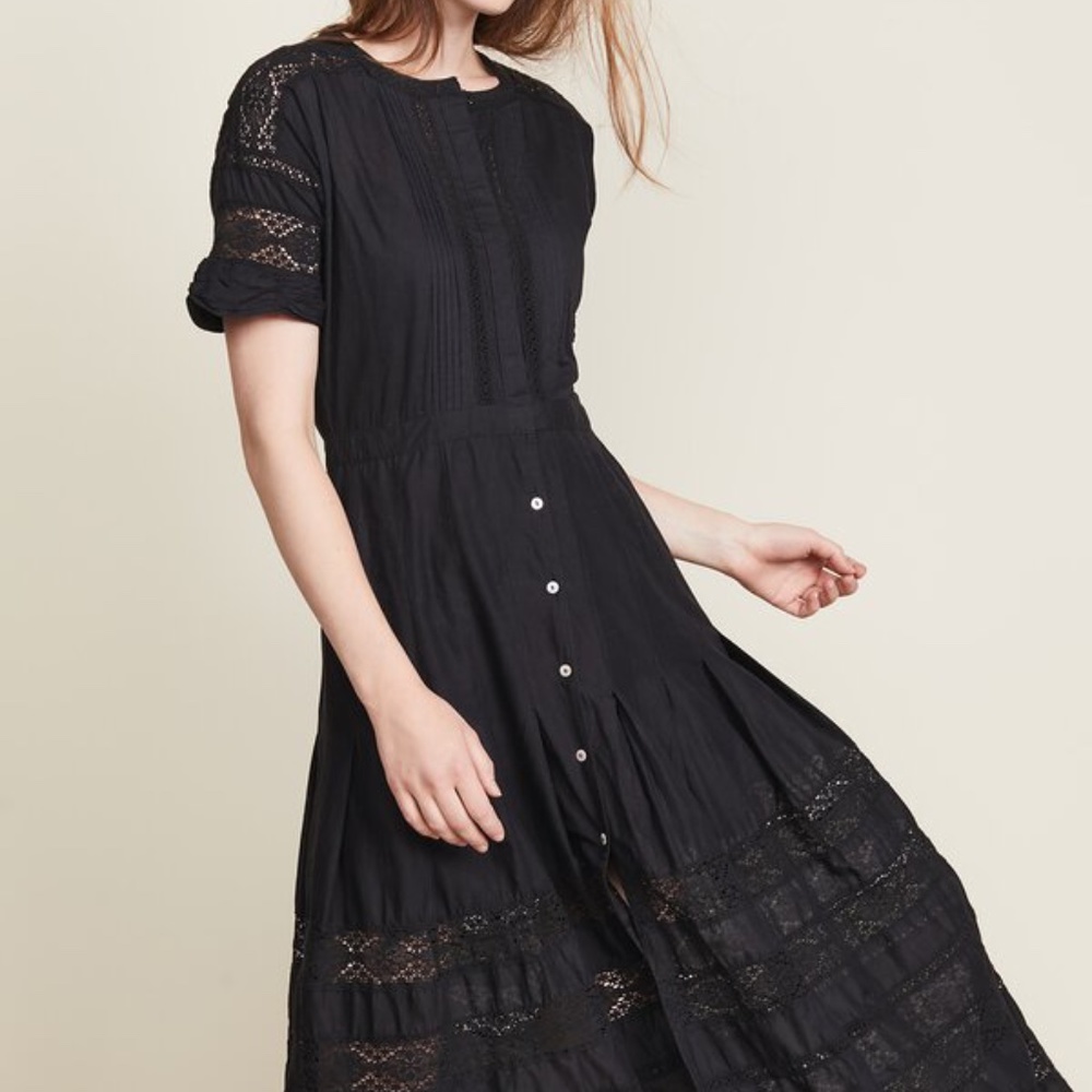 LoveShackFancy Edie Black Midi Dress Lace NWOT XS